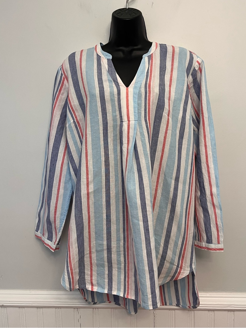 L.L. Bean Striped Linen Tunic, Size Large